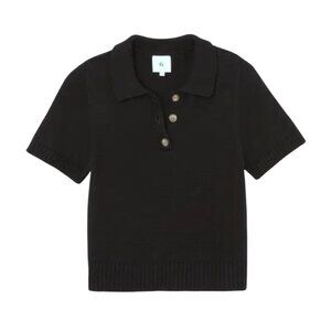 Label Black Knit V-Neck Polo Sweater